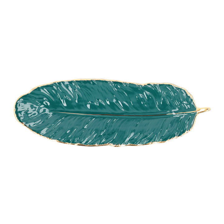 QUVIO Schaal met veer vorm - 37 cm - Donkergroen (2)