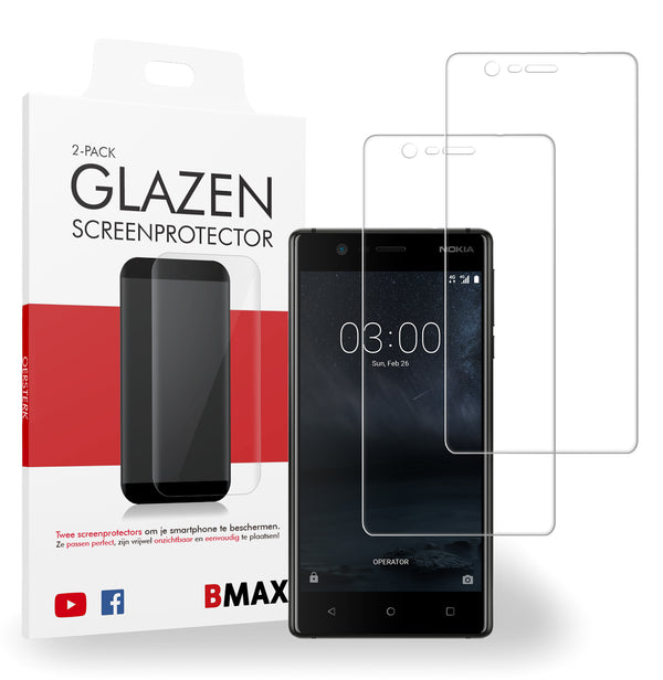 2-pack BMAX Nokia 3 Screenprotector - Gehard glas - Full Cover