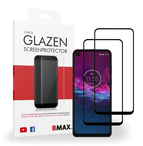 2-pack BMAX Motorola Moto One Action Screenprotector - Gehard glas - Full Cover