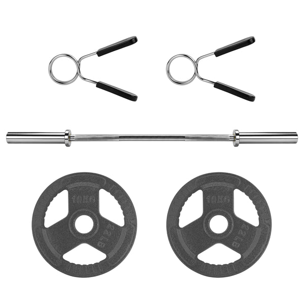 RYZOR Olympische Halterstang - 120 CM - Staal -  Zilver + Halterschijf - 10 KG - Gietijzer - Grijs - 1 Paar