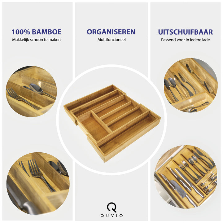 QUVIO Bestekbak organizer hout verstelbaar (1)