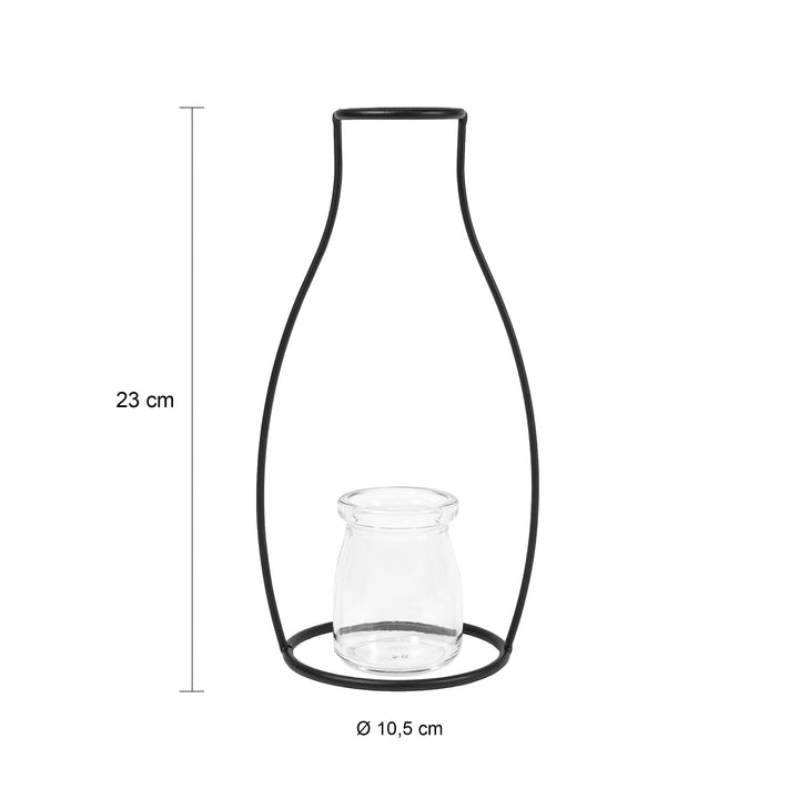 QUVIO Bloemenvaasje glas met stalen frame - Zwart (1)