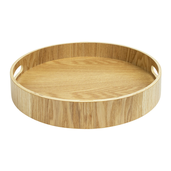 QUVIO Dienblad decoratie rond met handvaten - 30 cm - Hout - Bruin (1)