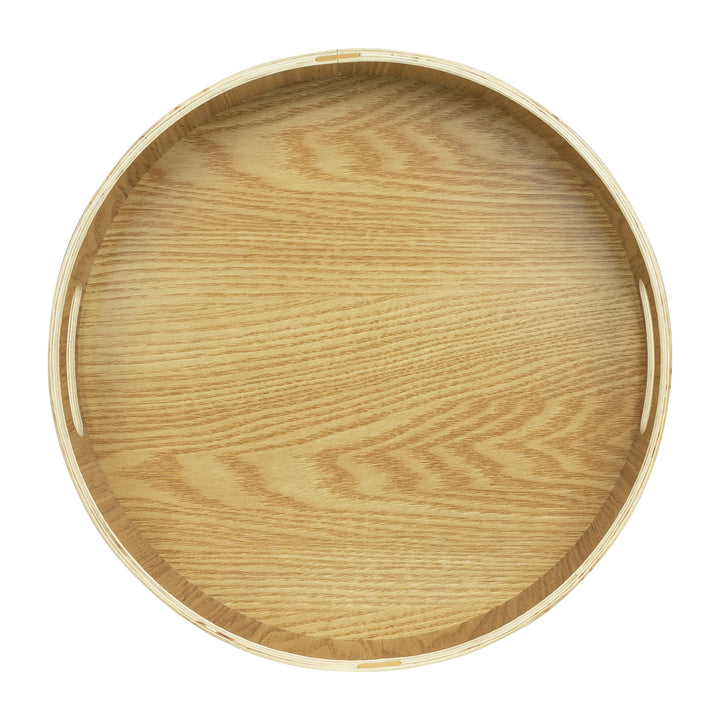QUVIO Dienblad decoratie rond met handvaten - 30 cm - Hout - Bruin (3)