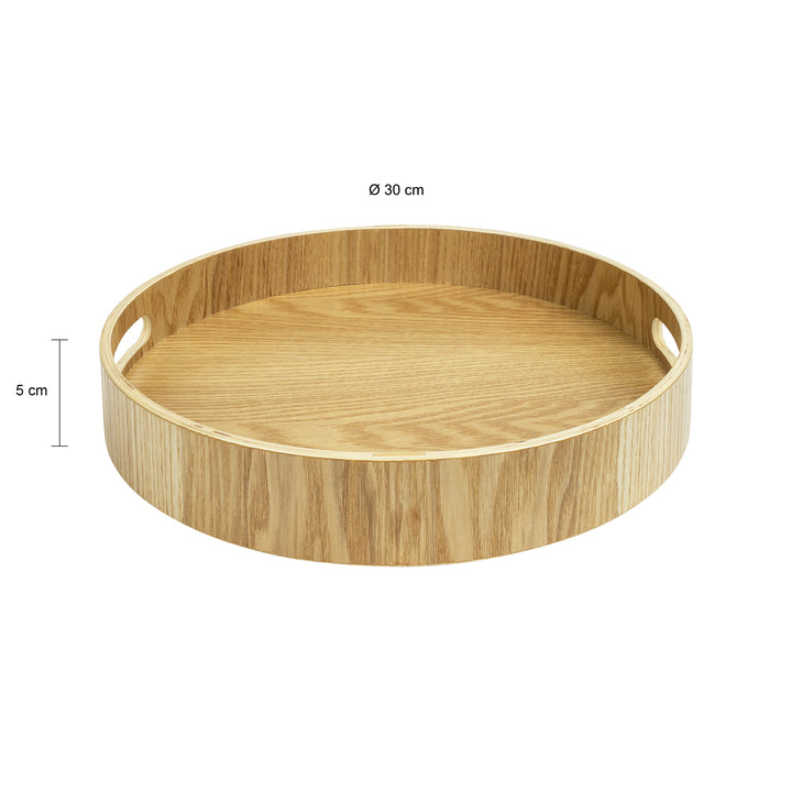 QUVIO Dienblad decoratie rond met handvaten - 30 cm - Hout - Bruin (2)