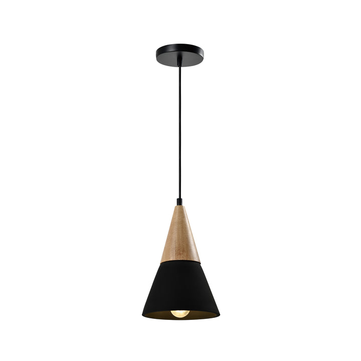 QUVIO Hanglamp langwerpig beton met hout zwart - QUV5141L-BLACK
