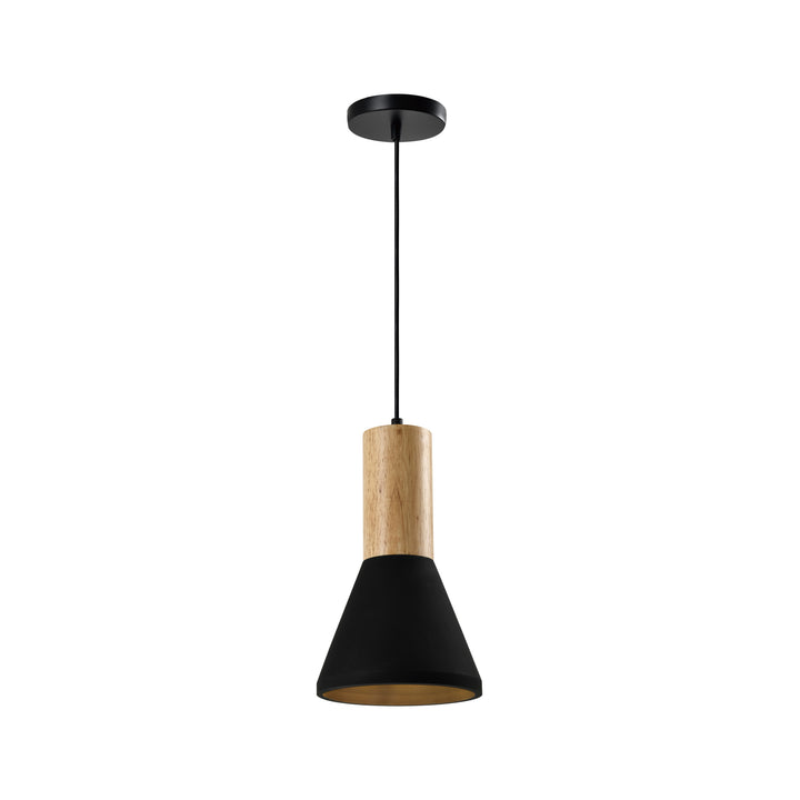QUVIO Hanglamp langwerpig  beton met hout zwart - QUV5142L-BLACK