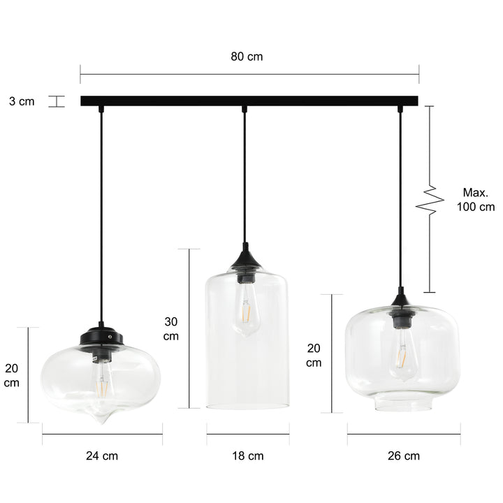 QUVIO Hanglamp glas 3-lichts zwart  - QUV5124L-BLACK (2)