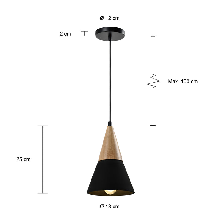 QUVIO Hanglamp langwerpig beton met hout zwart - QUV5141L-BLACK (2)