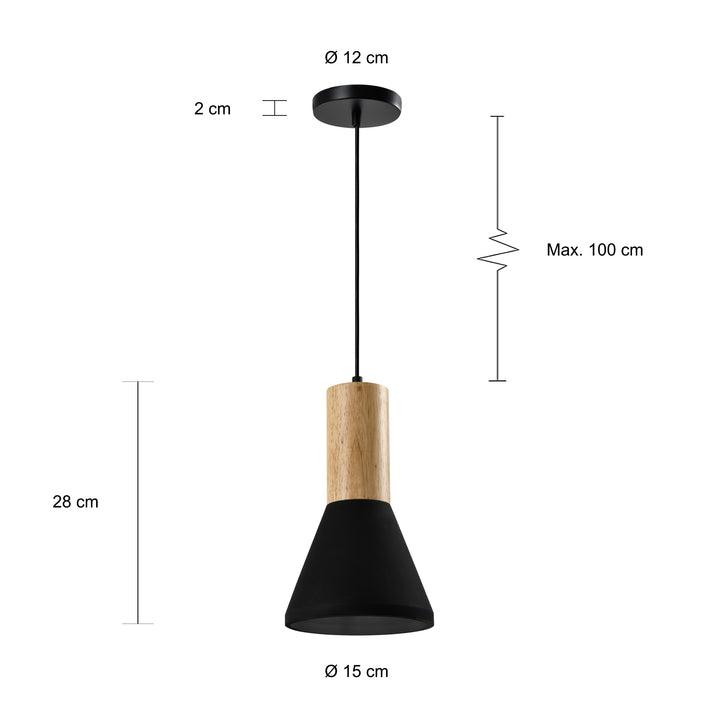 QUVIO Hanglamp langwerpig  beton met hout zwart - QUV5142L-BLACK (2)