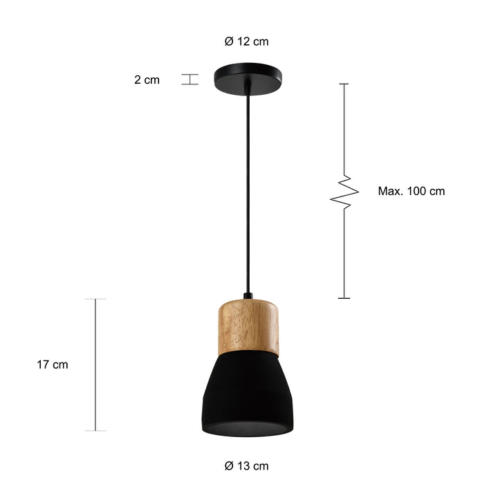 QUVIO Hanglamp langwerpig beton met hout zwart - QUV5144L-BLACK (2)