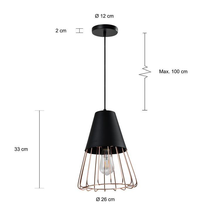 QUVIO Hanglamp langwerpig zwart met rosegoud frame - QUV5179L-BLACK (2)