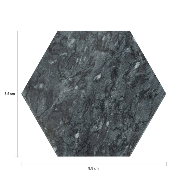 QUVIO Glasonderzetter Hexagon - Marmer - Zwart - set van 4 (2)