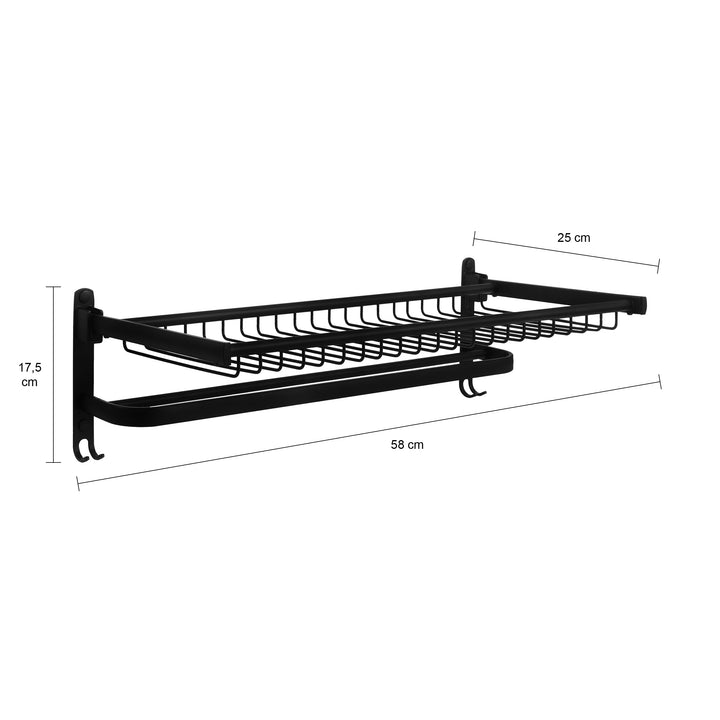 QUVIO Handdoekenrek wand met stang, plank en haakjes - 58 cm - Zwart (1)