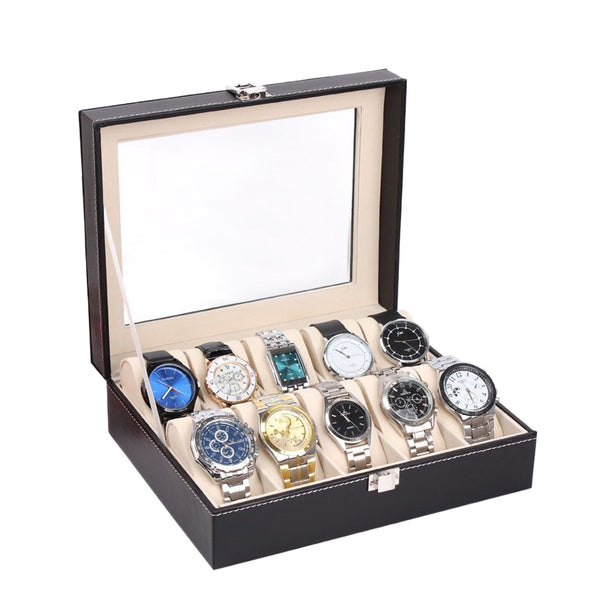 Aretica Horlogebox Luxe met 10 horloge compartimenten zwart