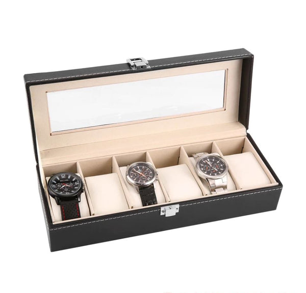 Aretica Horlogebox Luxe met 6 horloge compartimenten zwart