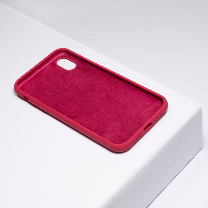 BMAX Liquid silicone case hoesje voor iPhone Xr - Peach/Bordeaux roze (2)