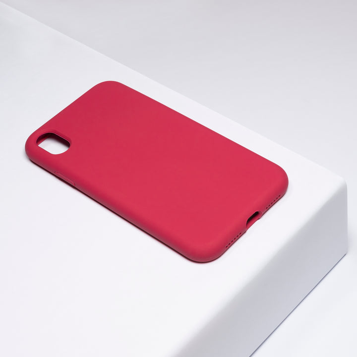 BMAX Liquid silicone case hoesje voor iPhone Xr - Peach/Bordeaux roze (1)