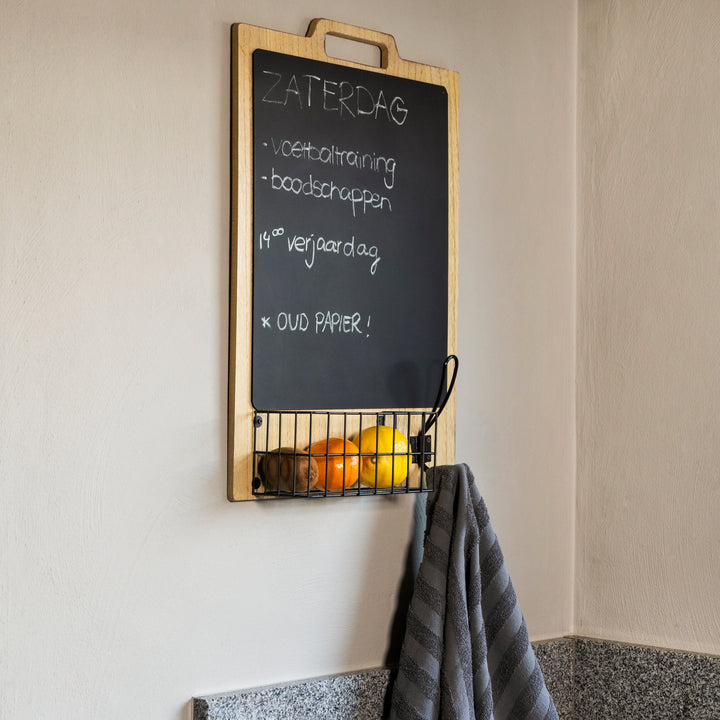 QUVIO Krijtbord met haakje en opbergmandje - Zwart / Licht bruin (4)