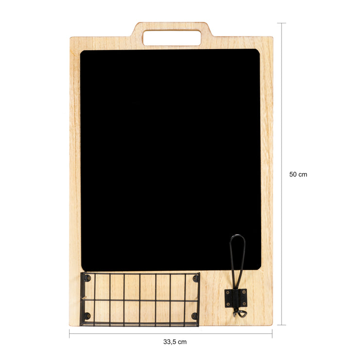 QUVIO Krijtbord met haakje en opbergmandje - Zwart / Licht bruin (1)