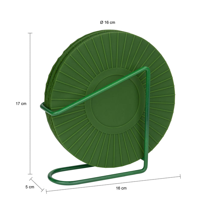 Krumble Glasonderzetter - Set van 5 + houder - Silicone - Groen (1)