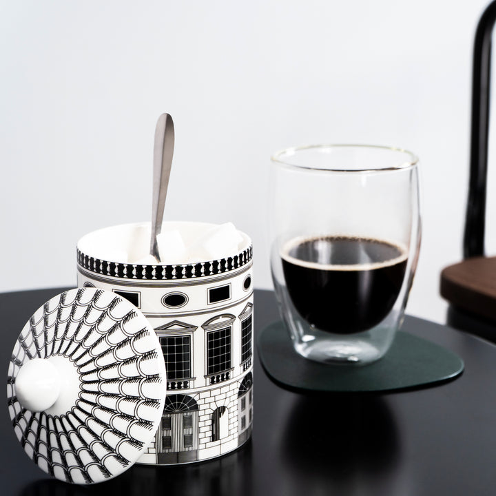 Krumble Porseleinen suikerpot huis - Wit en zwart (3)