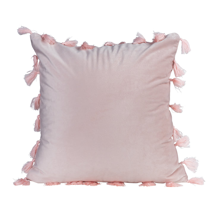 QUVIO Kussenhoes met franjes, 45 x 45cm - Licht roze (2)