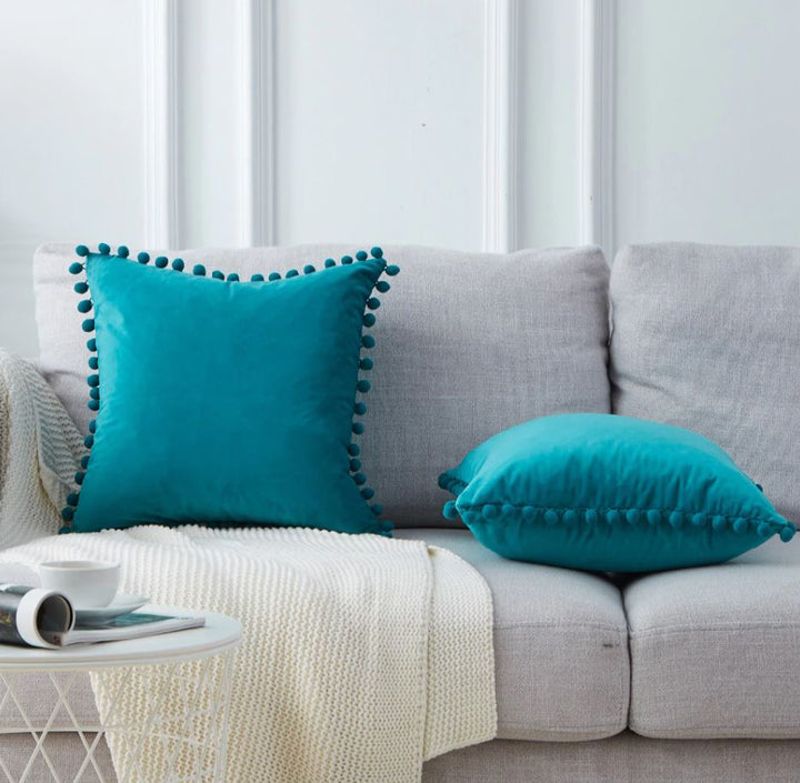 QUVIO Kussenhoes 50 x 50cm met bolletjes fluweel - Turquoise (2)