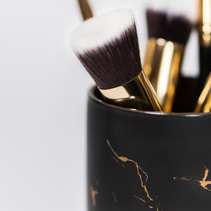 QUVIO Make-up kwastenhouder en tandenborstelhouder - Zwart met goud (3)