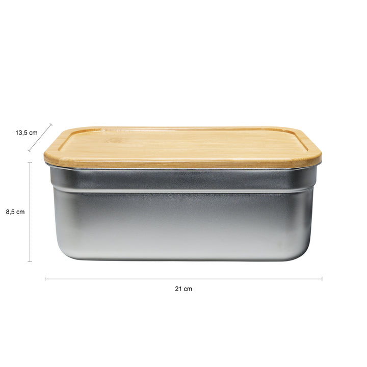 Krumble Lunchbox rvs met houten deksel en bruine elastiek (1)