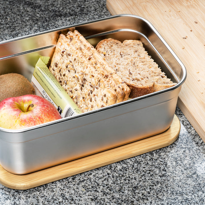 Krumble Lunchbox rvs met houten deksel en bruine elastiek (4)