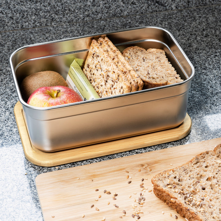 Krumble Lunchbox rvs met houten deksel en bruine elastiek (3)