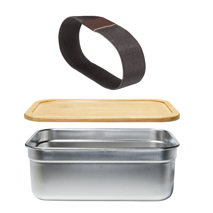 Krumble Lunchbox rvs met houten deksel en bruine elastiek (2)