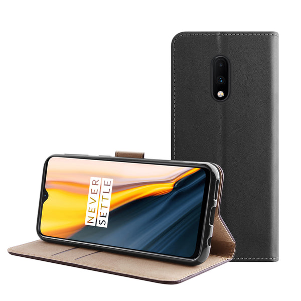 BMAX Leren flip case hoesje voor OnePlus 7 - Zwart