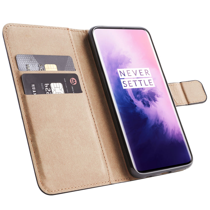 BMAX Leren flip case hoesje voor OnePlus 7 Pro - Zwart (1)