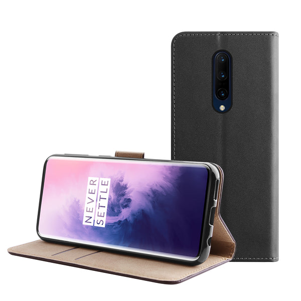 BMAX Leren flip case hoesje voor OnePlus 7 Pro - Zwart