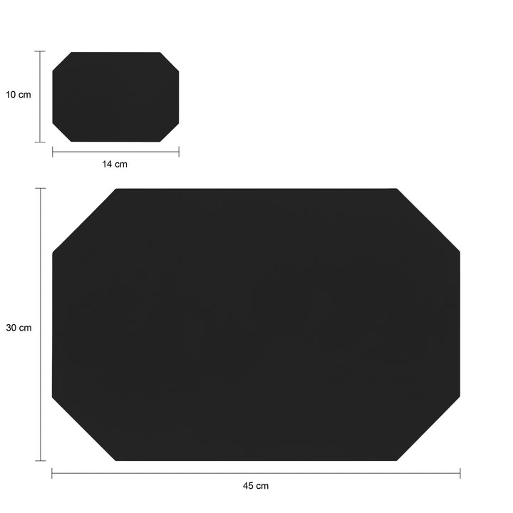 Krumble Placemat achthoekig + onderzetter - PU Leder - Zwart (2)