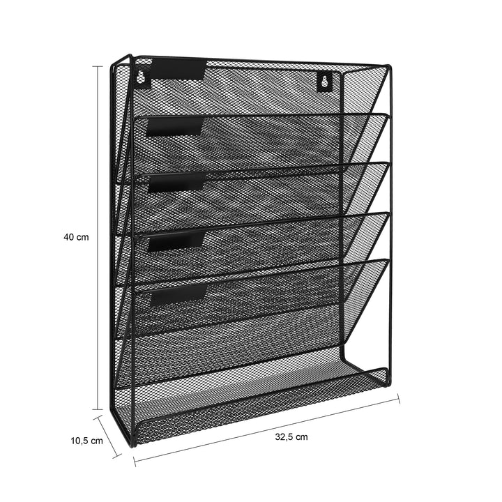 QUVIO Tijdschriftenhouder wand met 5 lagen - Mesh - Zwart (1)