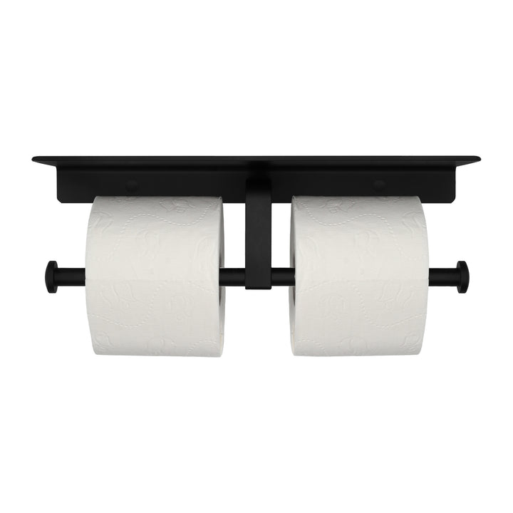 QUVIO Toiletrolhouder dubbel met een plankje - Metaal - Zwart