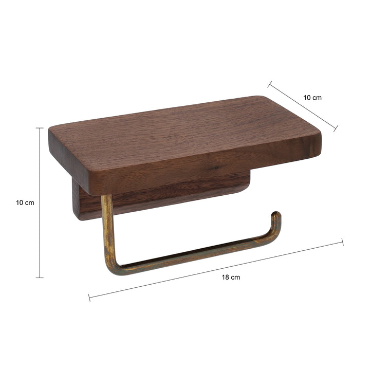 QUVIO Toiletrolhouder met plankje - Hout en goud metaal (2)