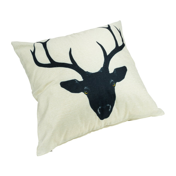 QUVIO Kussenhoes 45 x 45 cm met zwart rendierhoofd - Beige