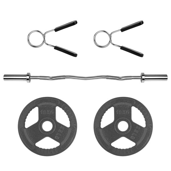 RYZOR Olympische EZ halterstang - 120 CM - Staal - zilver + Halterschijf - 10 KG - Gietijzer - Grijs - 1 Paar
