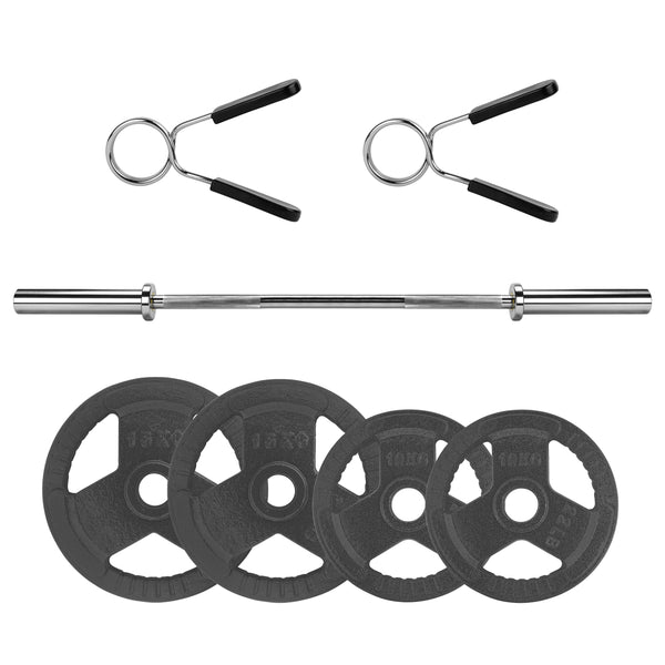 RYZOR Olympische Halterstang - 152 CM - Staal -  Zilver + Halterschijf - 25 KG - Gietijzer - Grijs - 1 Paar