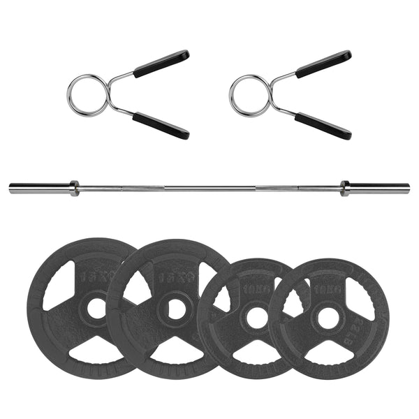 RYZOR Olympische Halterstang - 180 CM - Staal -  Zilver + Halterschijf - 25 KG - Gietijzer - Grijs - 1 Paar