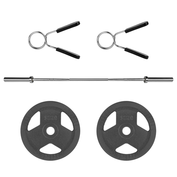 RYZOR Olympische Halterstang - 220 CM - Staal -  Zilver + Halterschijf - 20 KG - Gietijzer - Grijs - 1 Paar