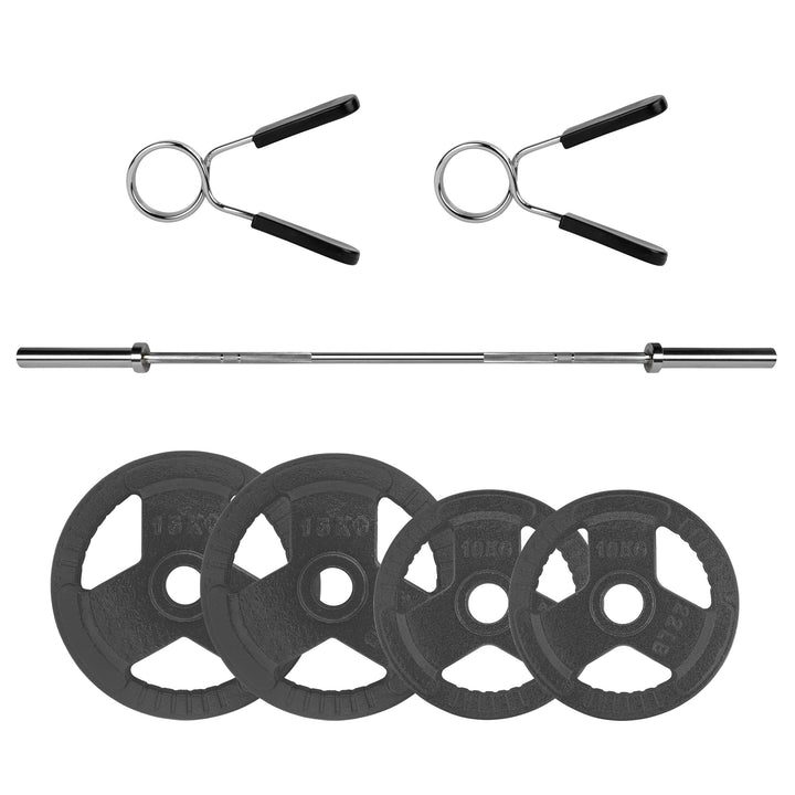 RYZOR Olympische Halterstang - 220 CM - Staal -  Zilver + Halterschijf - 25 KG - Gietijzer - Grijs - 1 Paar