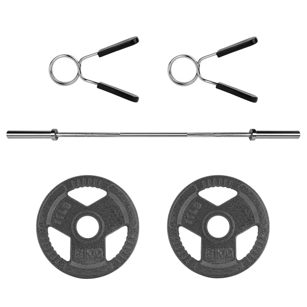 RYZOR Olympische Halterstang - 220 CM - Staal -  Zilver + Halterschijf - 5 KG - Gietijzer - Grijs - 1 Paar