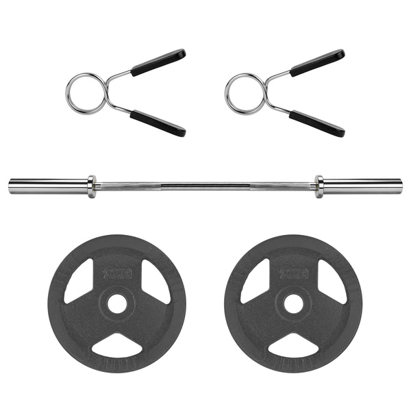 RYZOR Olympische Halterstang - 120 CM - Staal -  Zilver + Halterschijf - 20 KG - Gietijzer - Grijs - 1 Paar