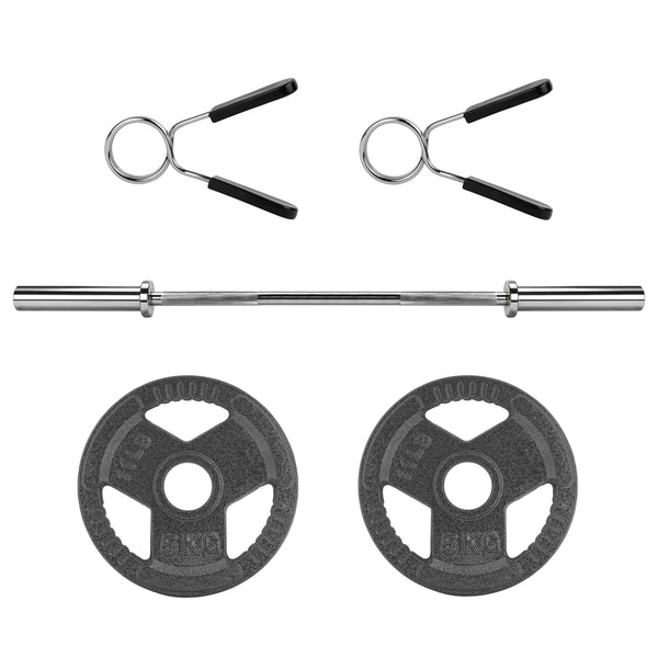 RYZOR Olympische Halterstang - 120 CM - Staal -  Zilver + Halterschijf - 5 KG - Gietijzer - Grijs - 1 Paar