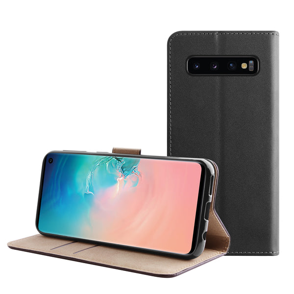 BMAX Leren flip case hoesje voor Samsung Galaxy S10 Plus - Zwart